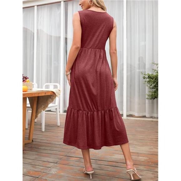 ANRABESS Women Summer Casual Sleeveless Crewneck Sundress Aline Flowy Tiered - Picture 6 of 7